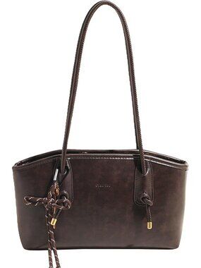 Vintage Brown Leather Shoulder Bag for Women - Trendy Everyday Handbag with